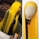 BTWTRY Yellow Synthetic Lace Front Wig Long Straight Lace Front Synthetic Wig Pre Plucked Natural Hairline Glueless Heat Resistant Fiber Hair Wig for Fashion Women (Yellow)