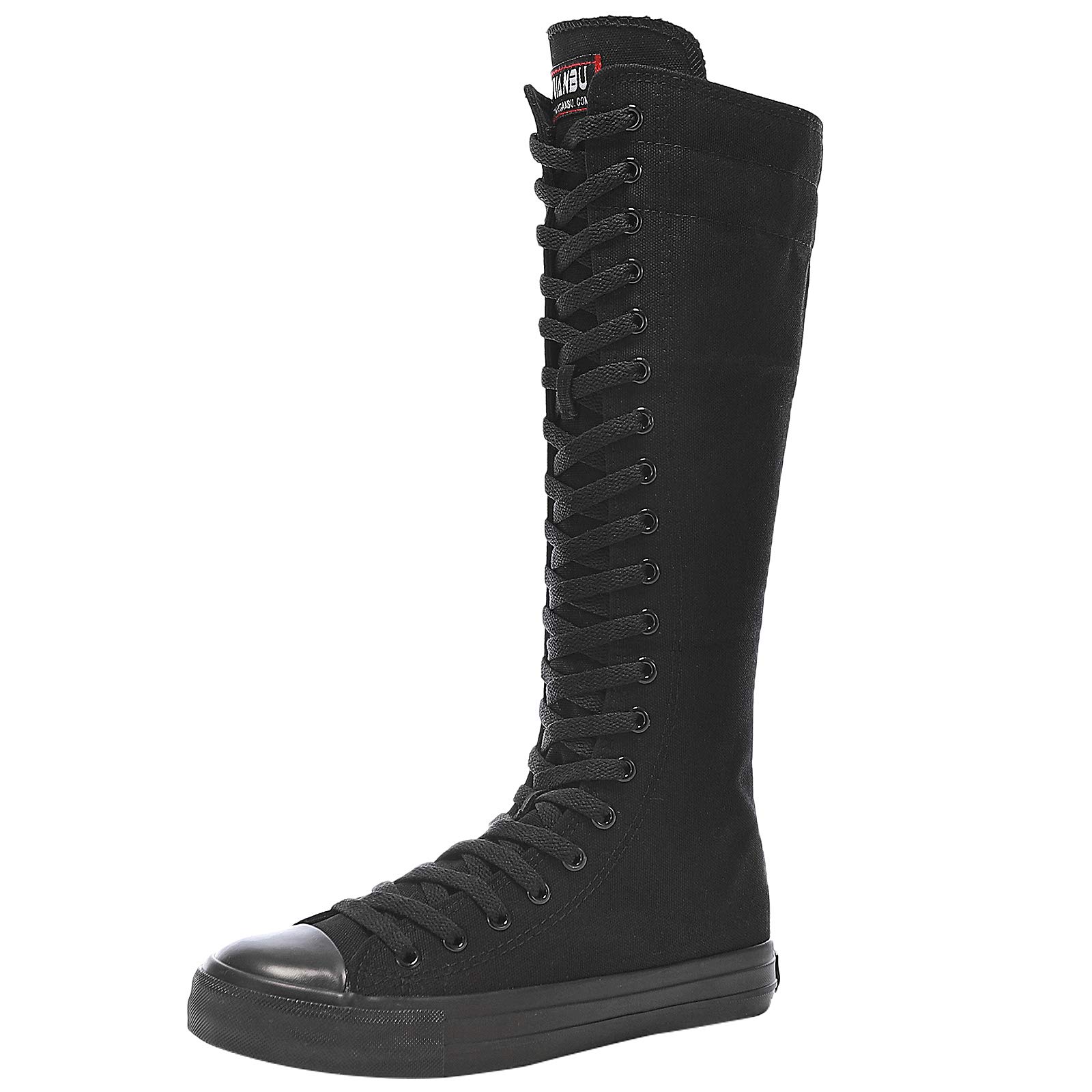 ANUFER Niña Mujer Rodilla Alta Botas de Lona con Cordones Cremallera Plano Zapatos Deportivos
