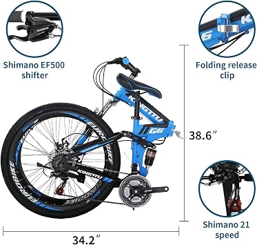 EUROBIKE 26 in Folding Mountain Bikes for Adult Men and Women G6