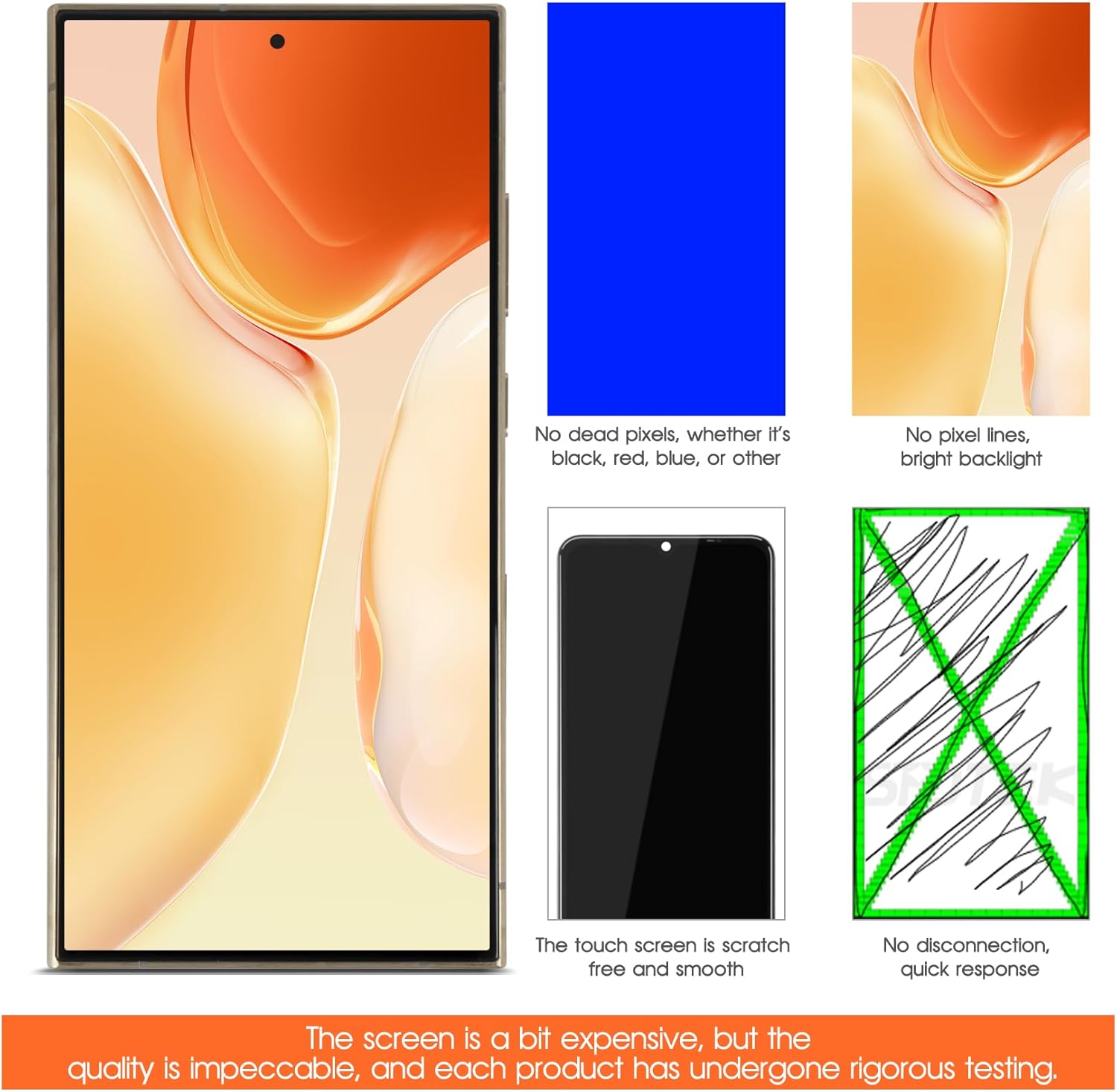 OLED for Samsung Galaxy S24 Ultra Screen Replacement for Samsung S24 Ultra LCD Display S928B SM-S928U LCD Digitizer Touch Assembly Repair Kits Gold with Frame