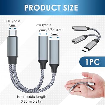 USB C Splitter 2 in 1 Type C USB Male to Double USB-C Female Converter