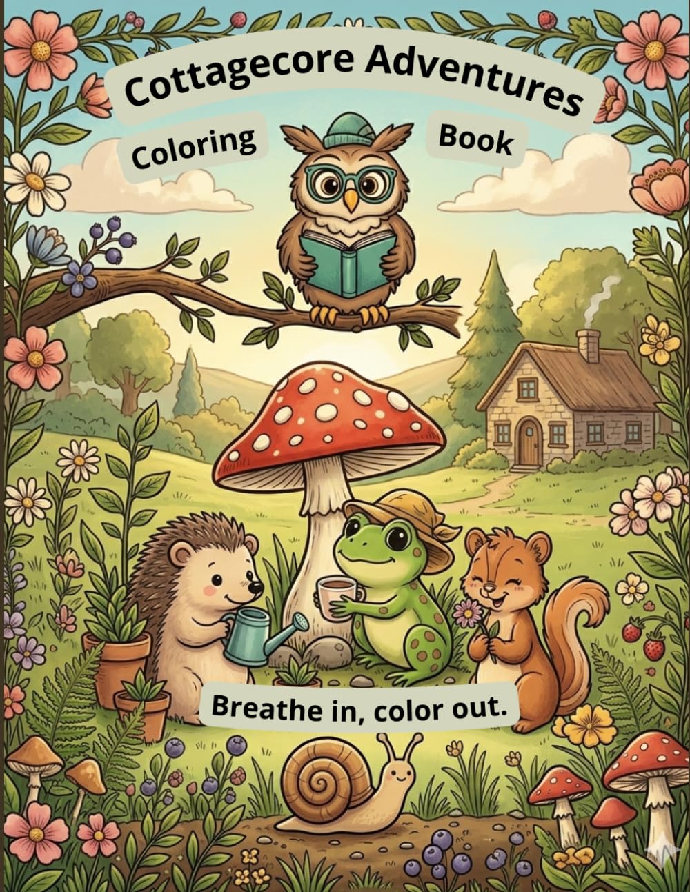 Cottagecore Adventures: A Whimsical Journey into Nature’s Peace: Cute Animal Friends, Cozy Mushroom Houses, and Country Life Scenes | 50 Illustrations ... with Bold Lines for Stress Relief