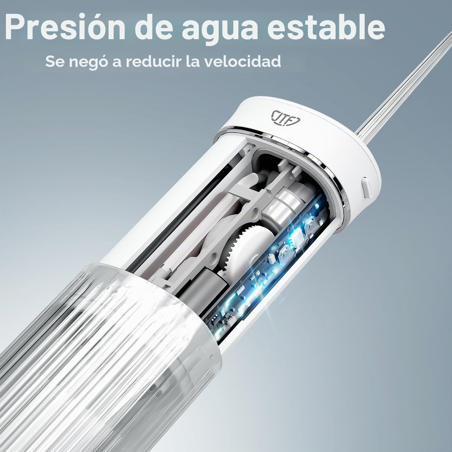 JTF Irrigador Bucal Mini, Portátil Dental Limpieza Eléctrica Inalámbrico Viaje con 5 Boquillas, 4 Modos de Pulso, 230 ML Depósito de Agua Retráctil, IPX7 Resistente Al Agua (Blanco)