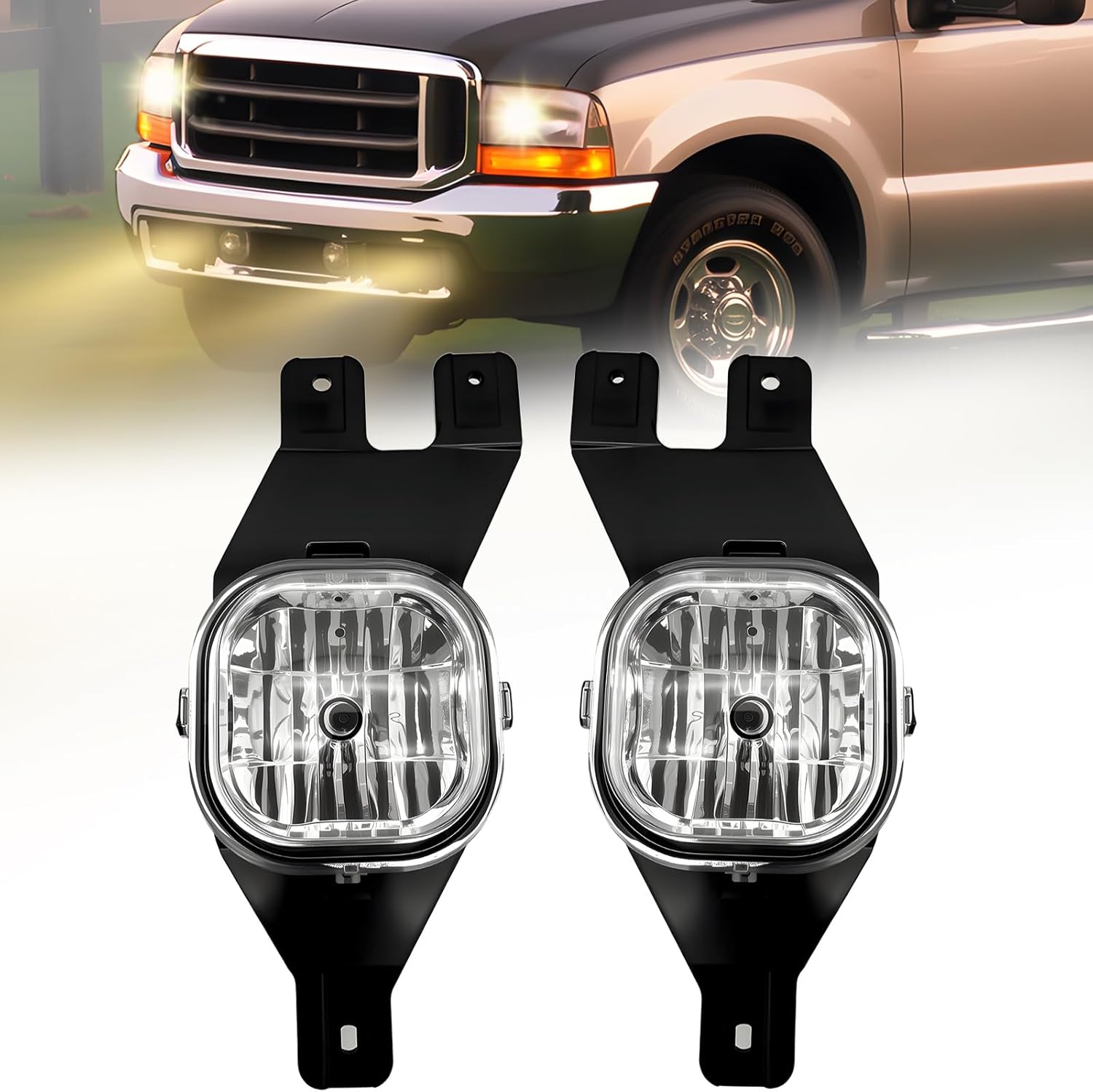 Fog Light Assembly Compatible with 2001-2004 Ford F250/ F350/ F450/ F550 Super Duty/2001 2002 2003 2004 Ford Excursion Clear Lens