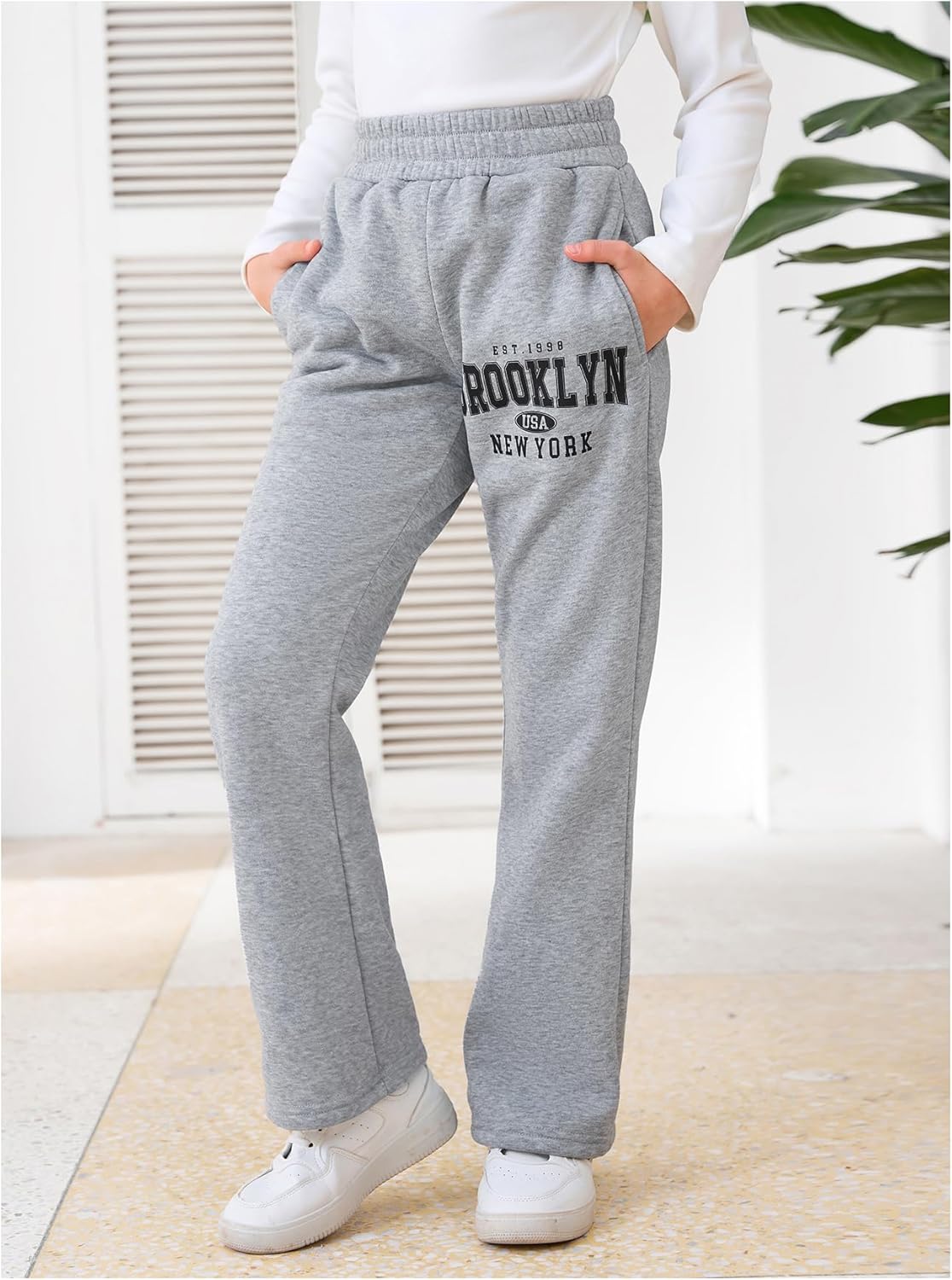 SHENHE Girl's Flare Sweatpants Elastic Waist Casual Workout Athletic Pants Graphic Sweat Pants - Image 5