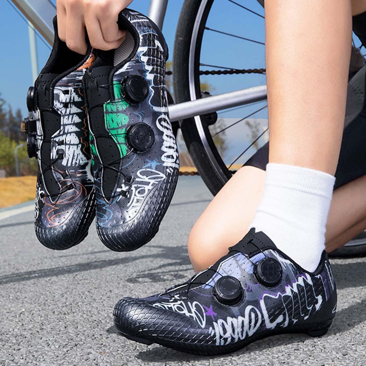Scarpe da Ciclismo su Strada con Delta Pedale | Traspirante, Leggera, multifunzionali, Microfibra, Chiusura A Rotella, Suola Antiscivolo, Sportive da Esterno