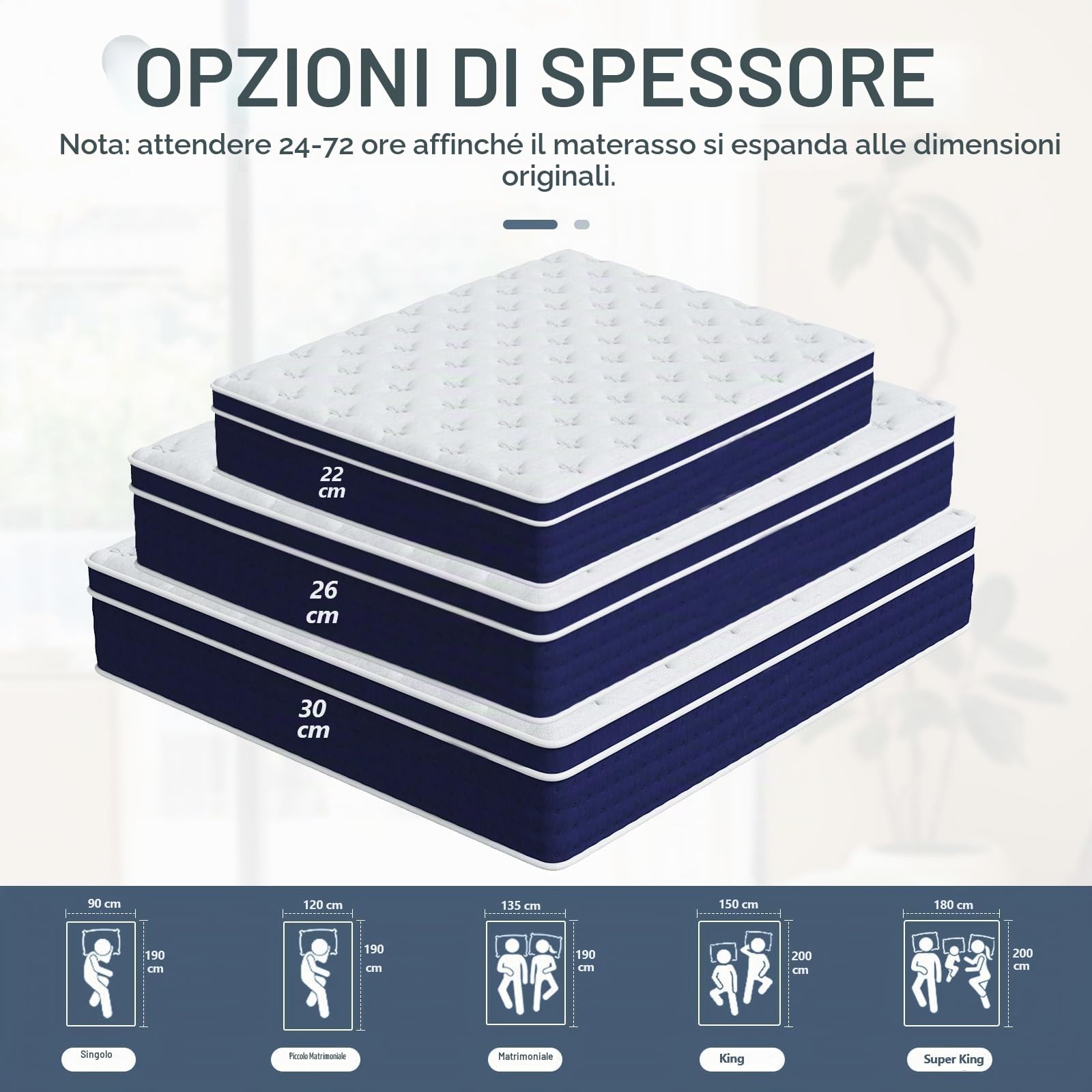 Materasso 160 x 190 cm, 30 cm, materasso a molle H3, altezza 7 zone, ortopedico a molle insacchettate con strato di memory foam, certificato Öko-Tex, 101 notti di prova