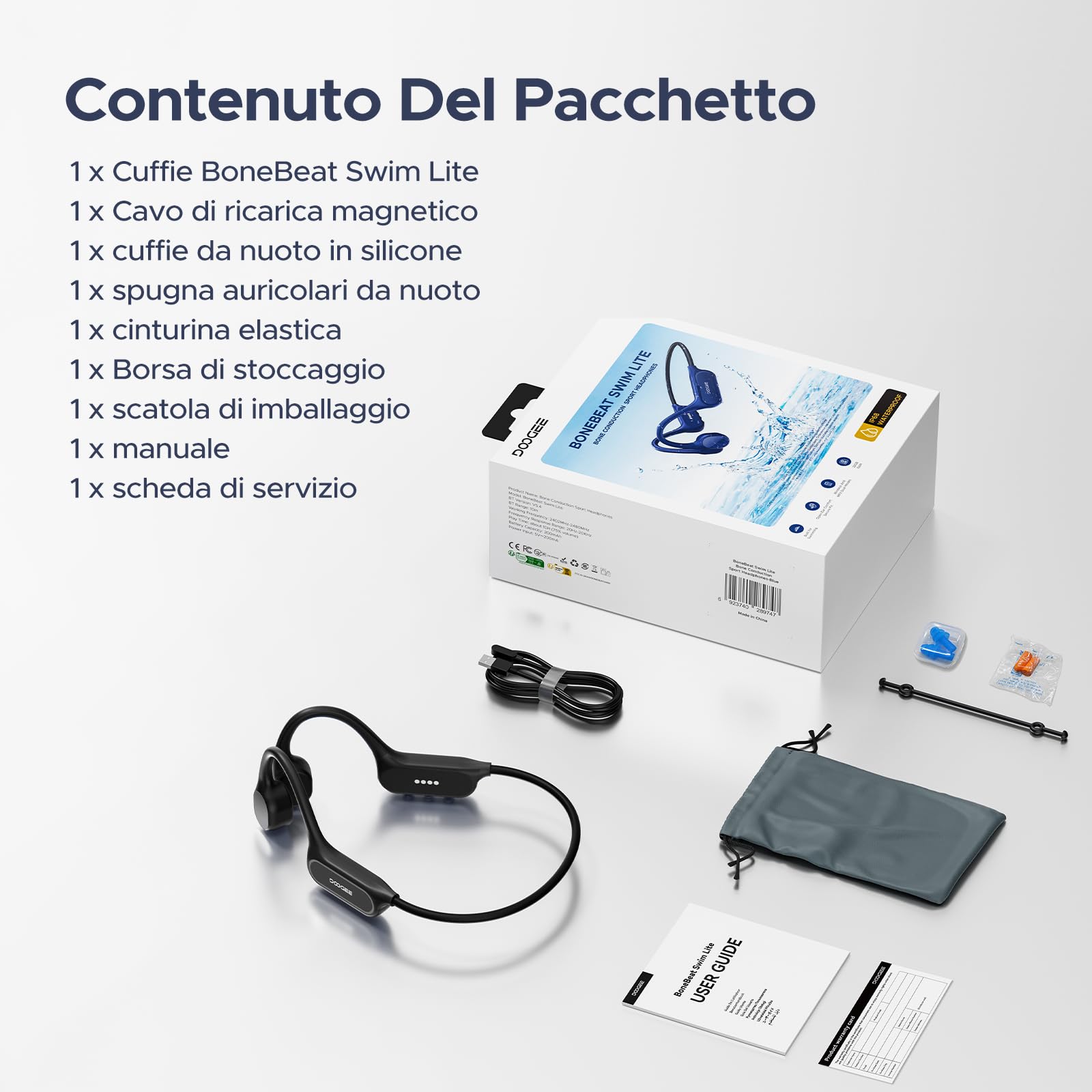 Cuffie a Conduzione Ossea, 10 Ore di Autonomia, IP68 Cuffie Sport Running Inalámbrico Bluetooth 5.4 con Auricolari Aperti e Doppia Modalità MP3 da 32GB per Ciclismo, Nuoto Sott'acqua, Fitness