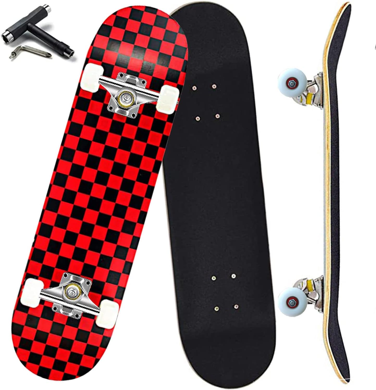 Pro Complete Skateboards for Beginners Girls Boys Kids Youths Teens Adults 31"x8" Skate Boards 7 Layers Canadian Maple Double Kick Deck Concave Longboard