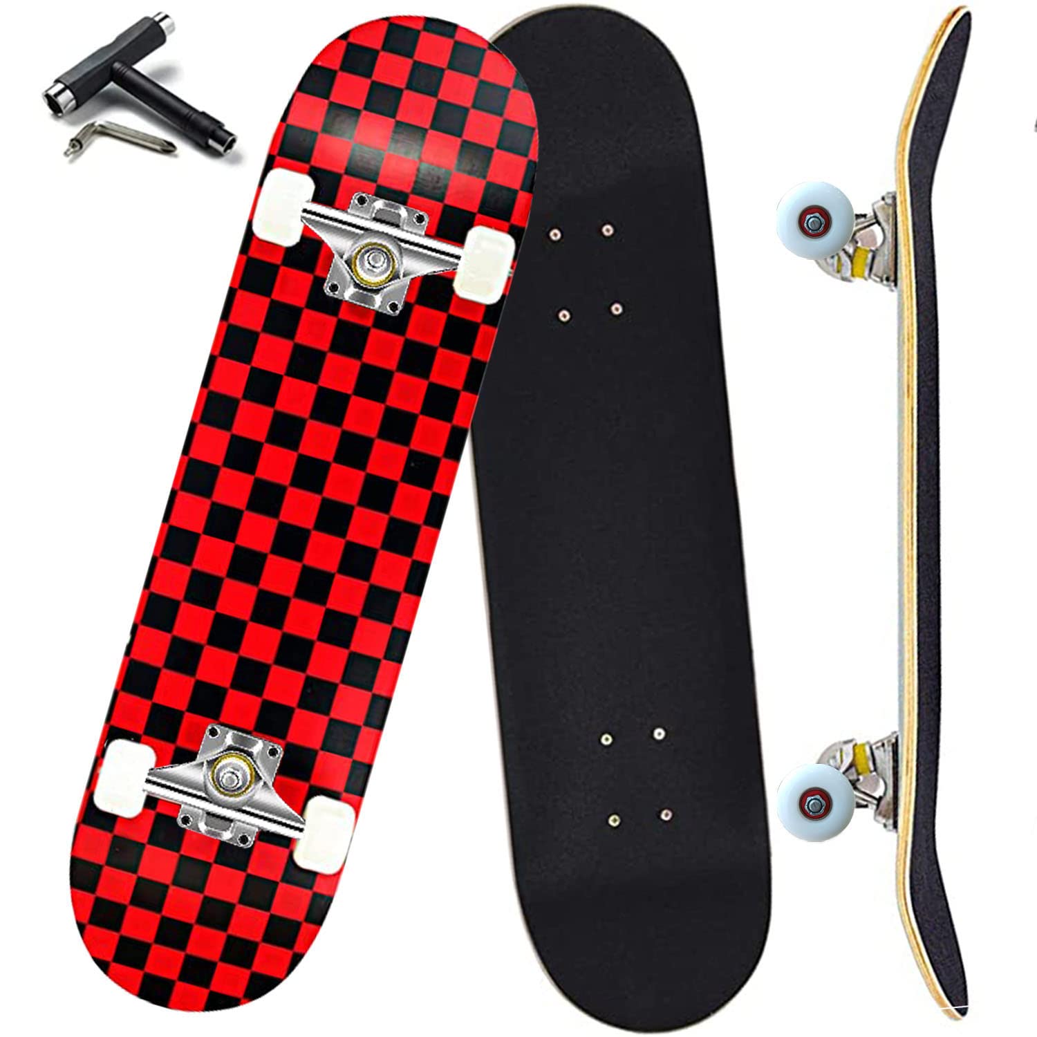 Pro Complete Skateboards for Beginners Girls Boys Kids Youths Teens Adults 31"x8" Skate Boards 7 Layers Canadian Maple Double Kick Deck Concave Longboard