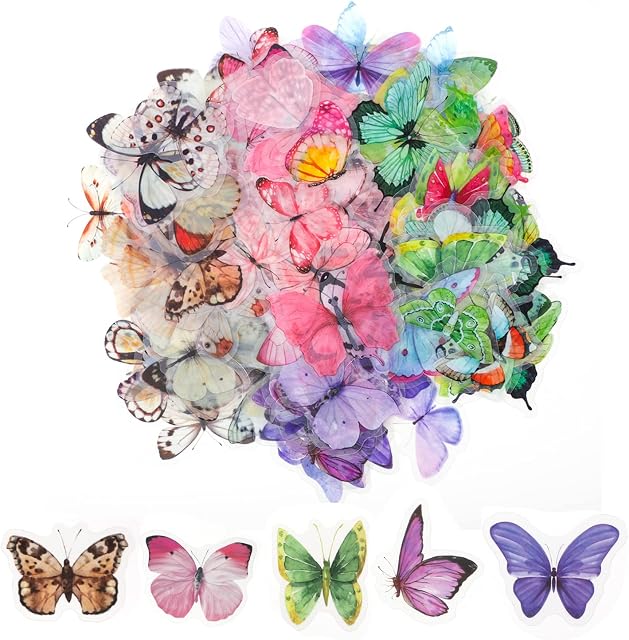 160 Pcs Self-Adhesive Butterfly Stickers, Waterproof Butterflies Stickers Multicolor Butterfly Scrapbook Stickers for Cup Scrapbook Notebook Card Letters Album Wall Window Decor