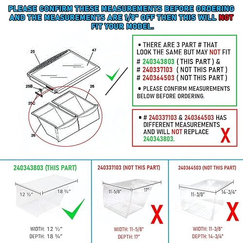 Miniatura 3 de Dispositivo de por vida actualizado 240343803 - Papelera para verduras compatible con refrigerador Frigidaire, AP2115895, 240343801, 240343805,