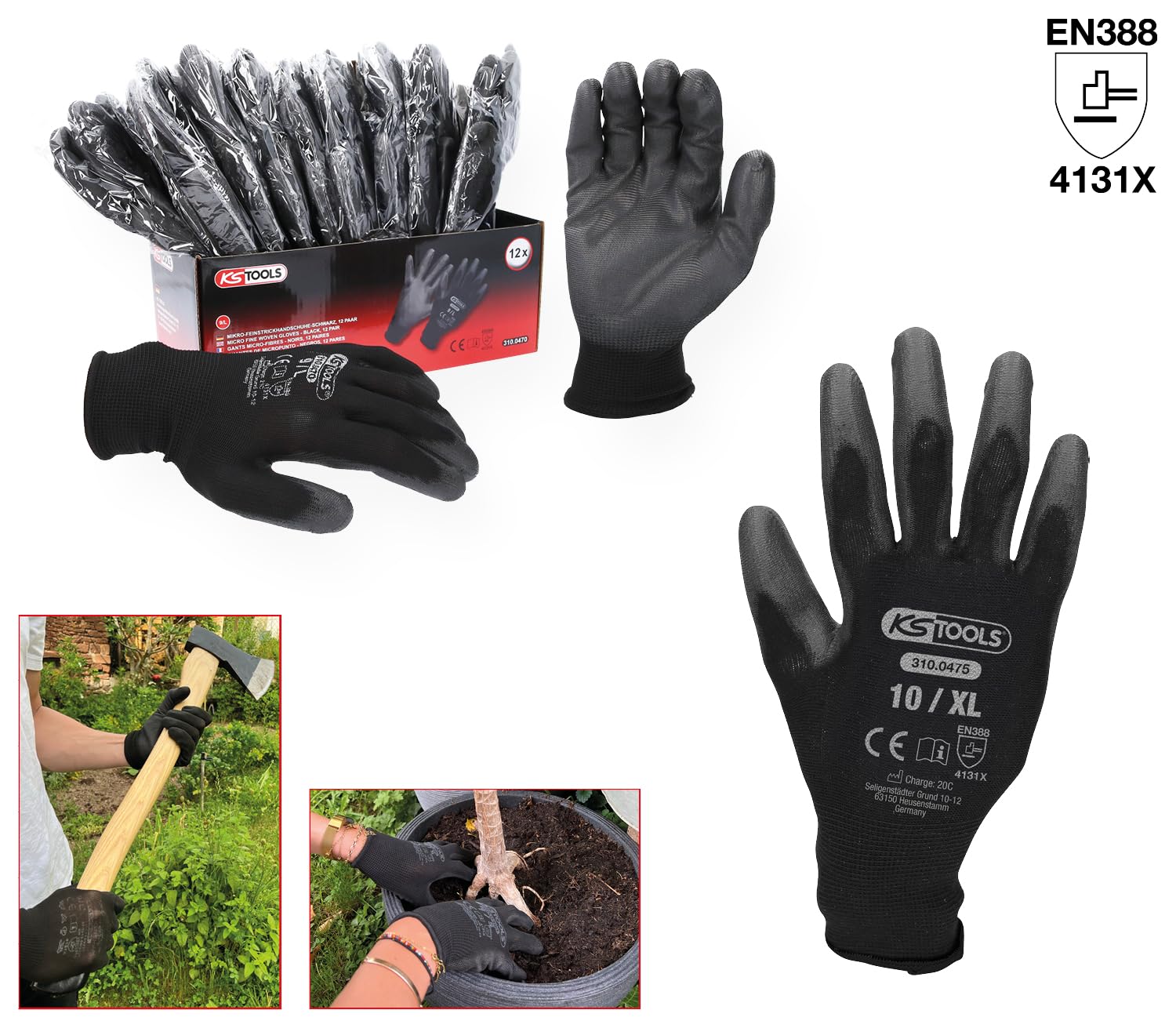 KS Tools 310.0475 Rekawice- czarne, 10, 12 para