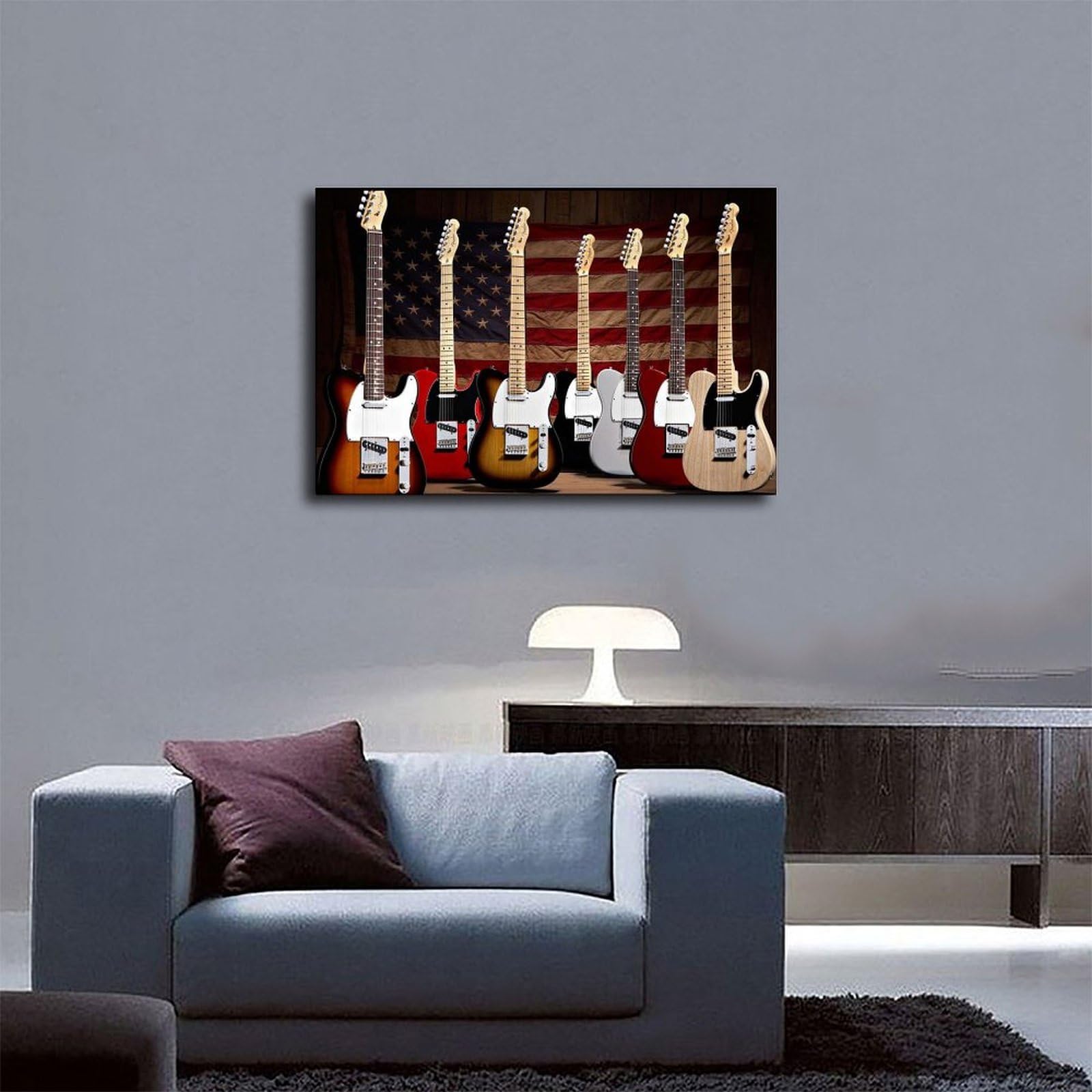Stampa su tela con chitarra elettrica, decorazione per sala musicale, poster per camera da letto, decorazione per ufficio, camera da letto, regalo, 61 cm L x 91,4 cm W
