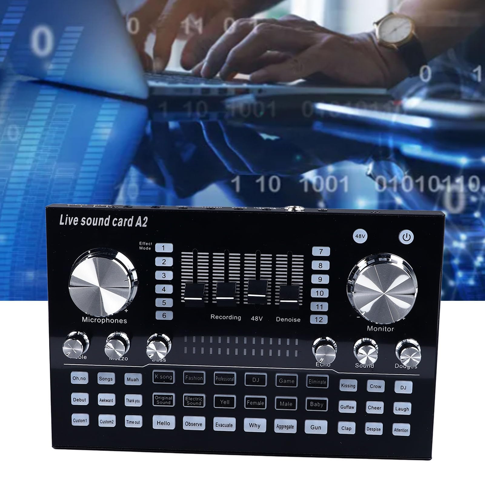 Mezclador de Audio de Tarjeta Sonido en Vivo, Equipo Podcast Interfaz Audio Bundle PC Teléfono Móvil Universal con Procesamiento Avanzado para la Transmisión Grabación 48V, Sonido Superior