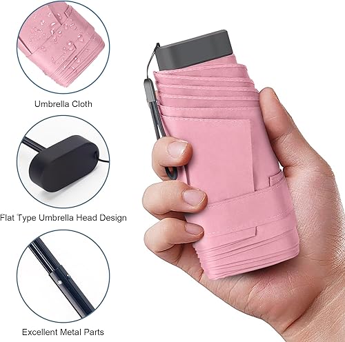 Miniatura 7 de LEAGERA Paraguas de viaje compacto con estuche, mini paraguas para bolso, diseño pequeño, ligero y pequeño, perfecto para sombrilla al aire libre y