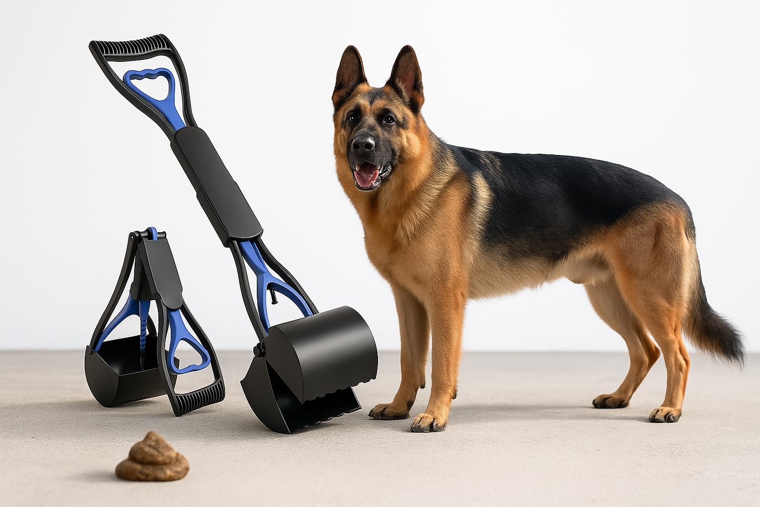 SuperGift.com Pet Waste Picke - Foldable Pet Waste Picker with Long Handle - Portable Dog Poop Scooper for Grass, Ideal for Dogs and Cats (Blue)