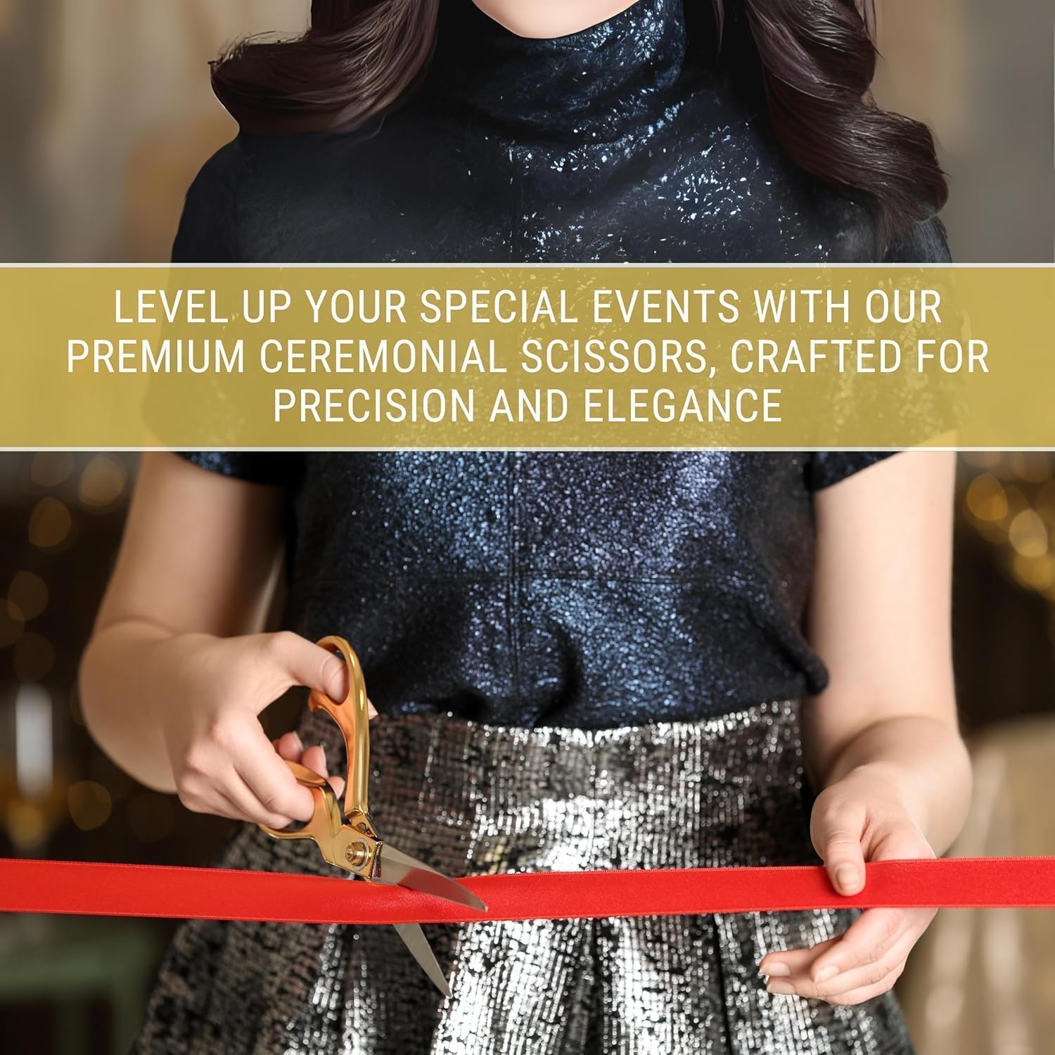 Gold Scissors for Grand Opening 11" – Sharp Stainless Steel Scisors Golden 11 Inch Best Scissors for All Purpose Heavy Duty Gold Ribbon Cutting Scisors for Special Events Inaugurations Ceremonies