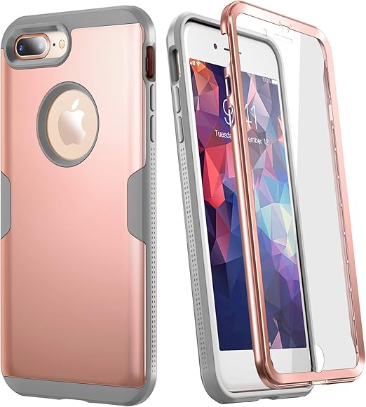 Amazon Com Youmaker Designed For Iphone 8 Plus Case Iphone 7 Plus Case Full Body Rugged With Built In Screen Protector Heavy Duty Protection Slim Fit Shockproof Cover For Iphone 8 Plus 5 5 Inch Rose Gray