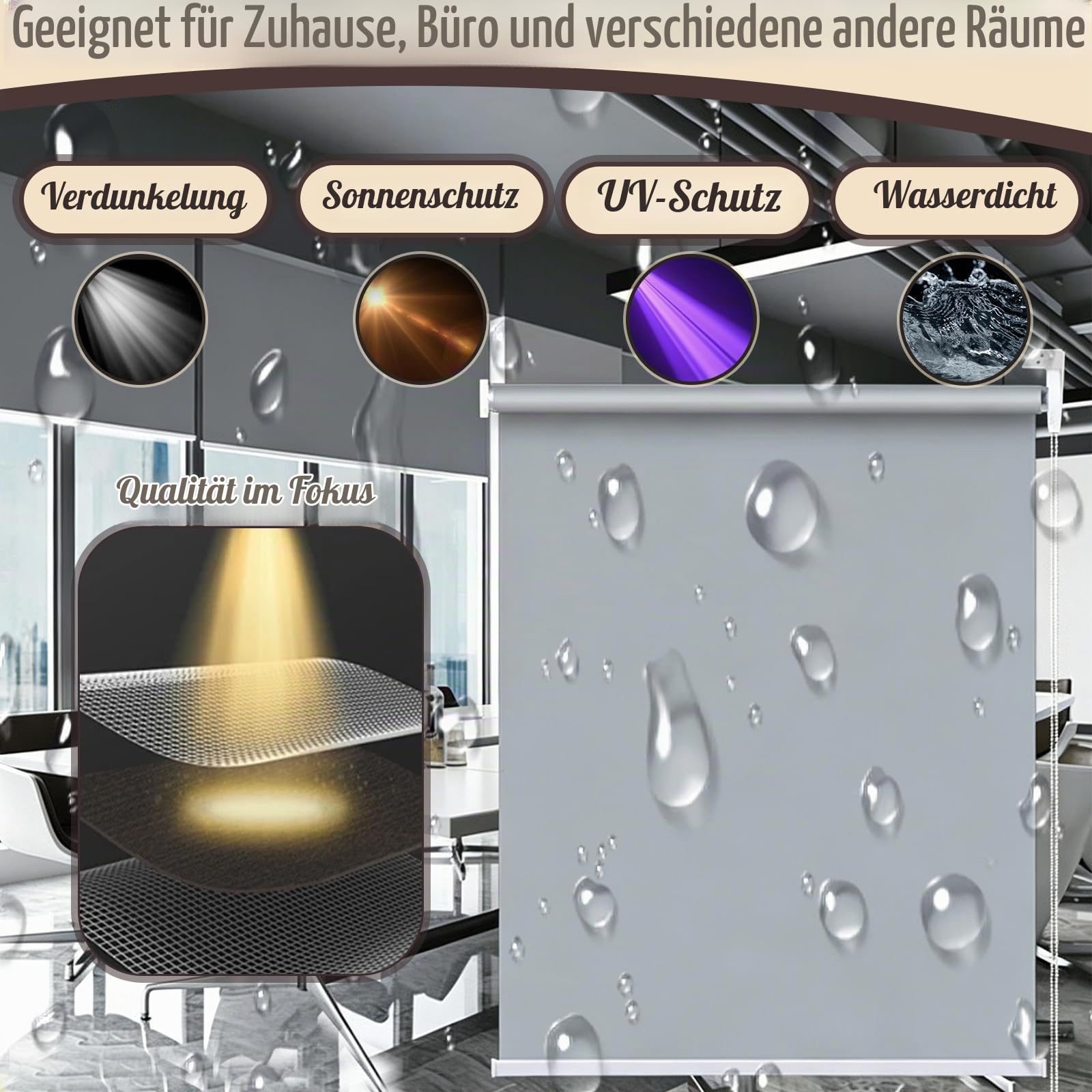 Rollo, 120 x 180 cm Senkrechtmarkise Hellgraue Außenrollo Senkrechtmarkise Außen Sichtschutz Balkon mit Zugseil Verdunkelungsrollo Wetterfest Windschutz für Balkon Terrasse Büro und Badezimmer