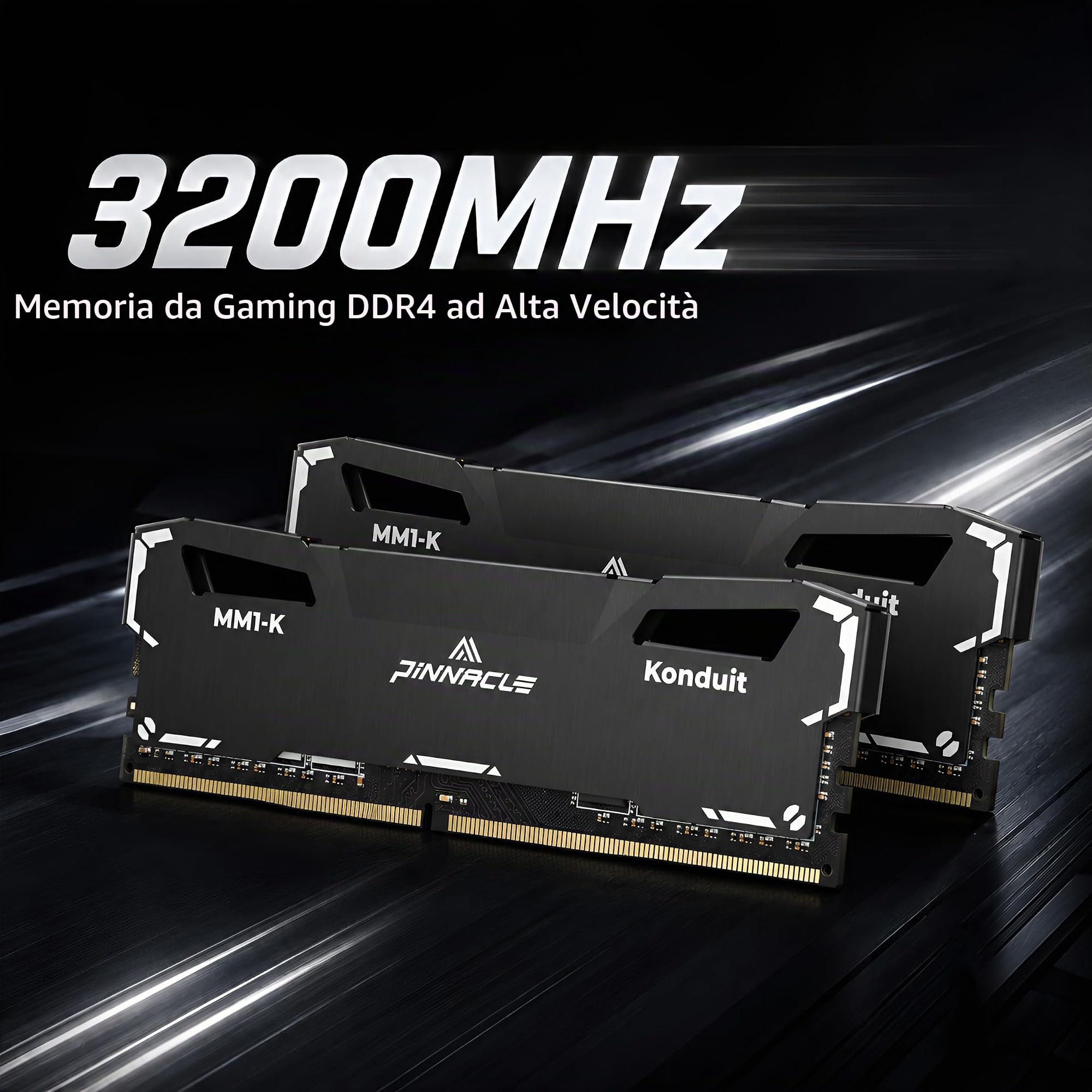 Timetec, Modulo di memoria RAM per PC da gioco desktop compatibile con AMD e Intel, KIT Pinnacle Konduit 16GB (2x8GB) DDR4 3200MHz PC4-25600 CL16-18-18-38 XMP2.0 Overclocking 1.35V Nero