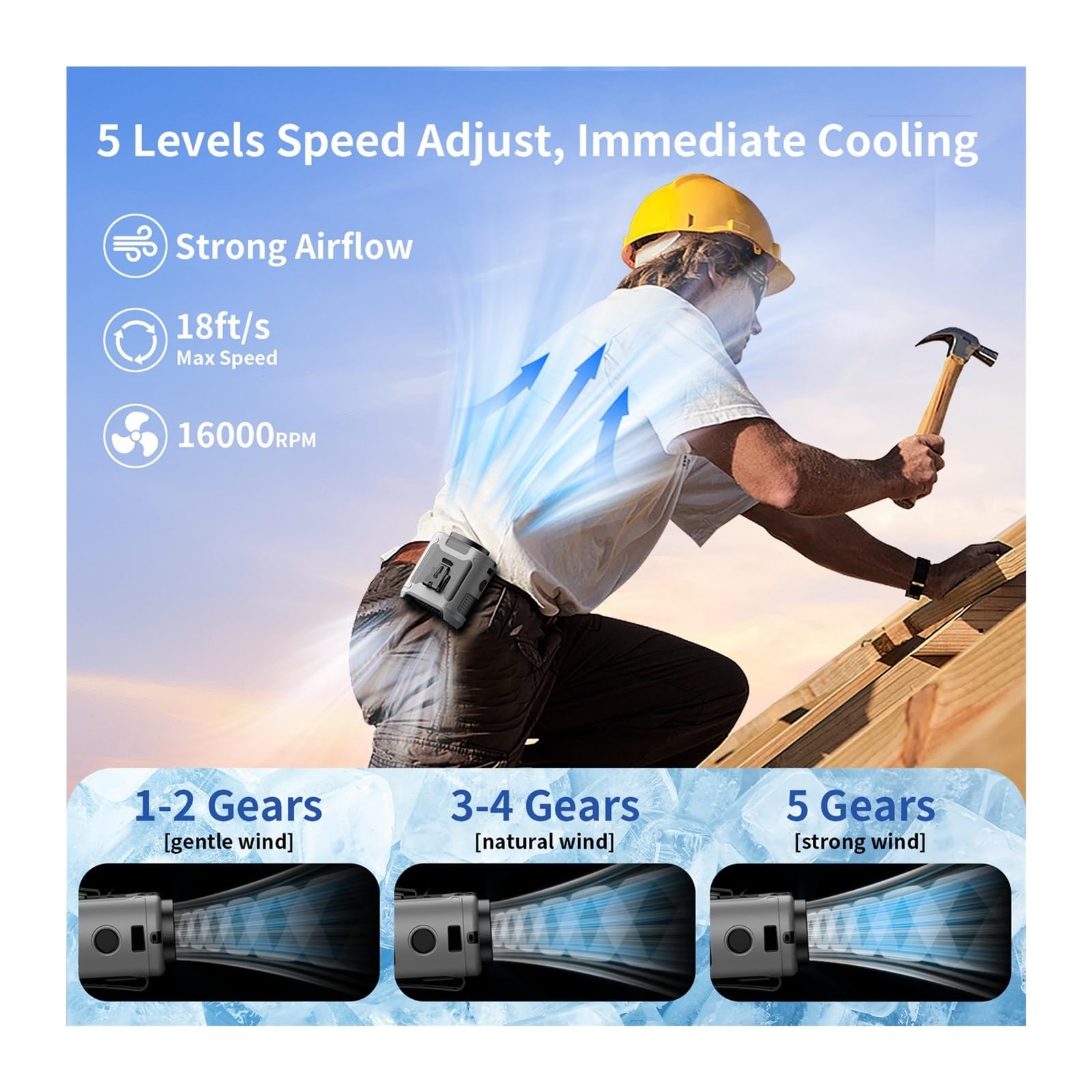 Genérico Ventilador Cintura 5 Velocidades 10000-20000mAh Exterior Viajes