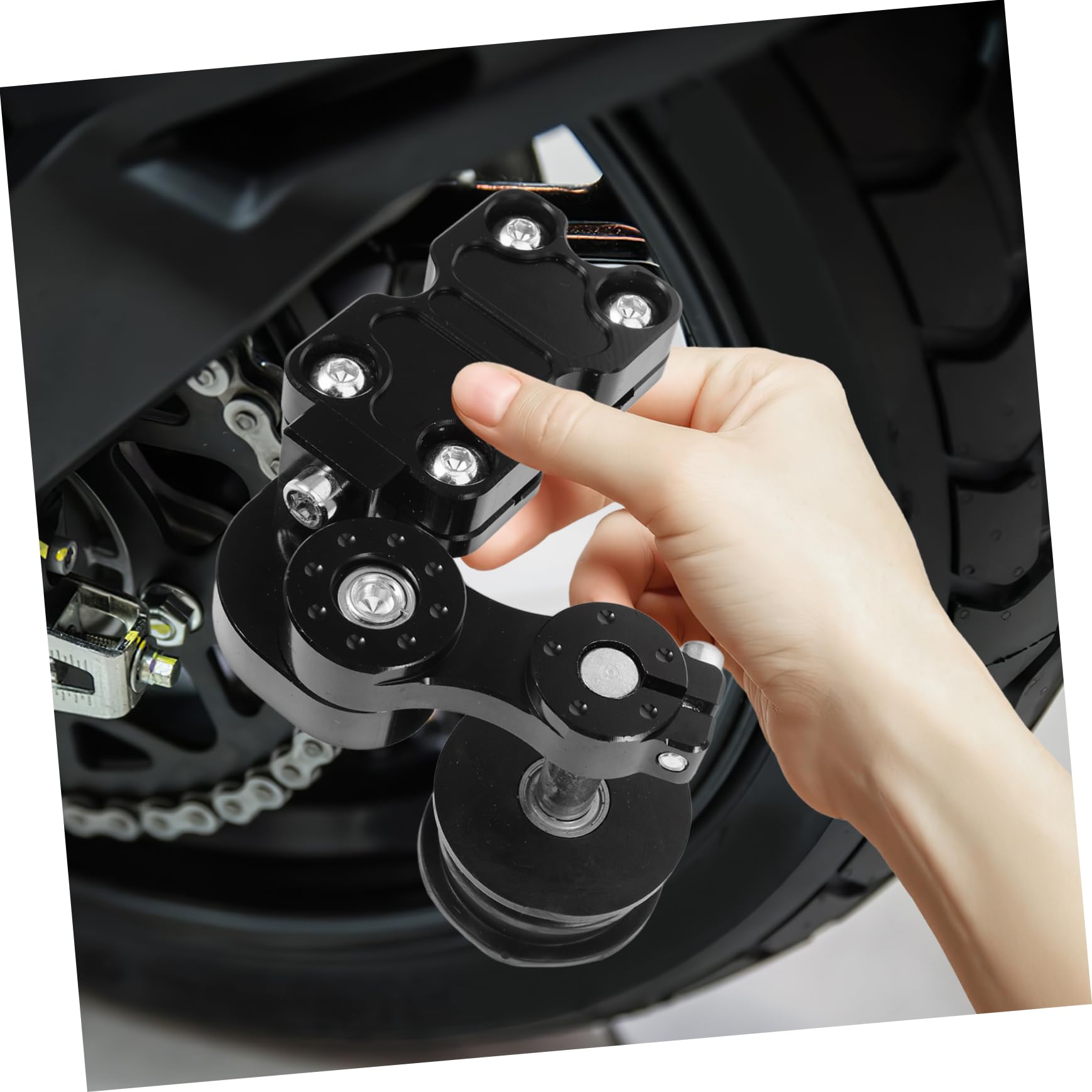Tenditore Catena Moto Regolatore Cnc in Lega di Alluminio Nero