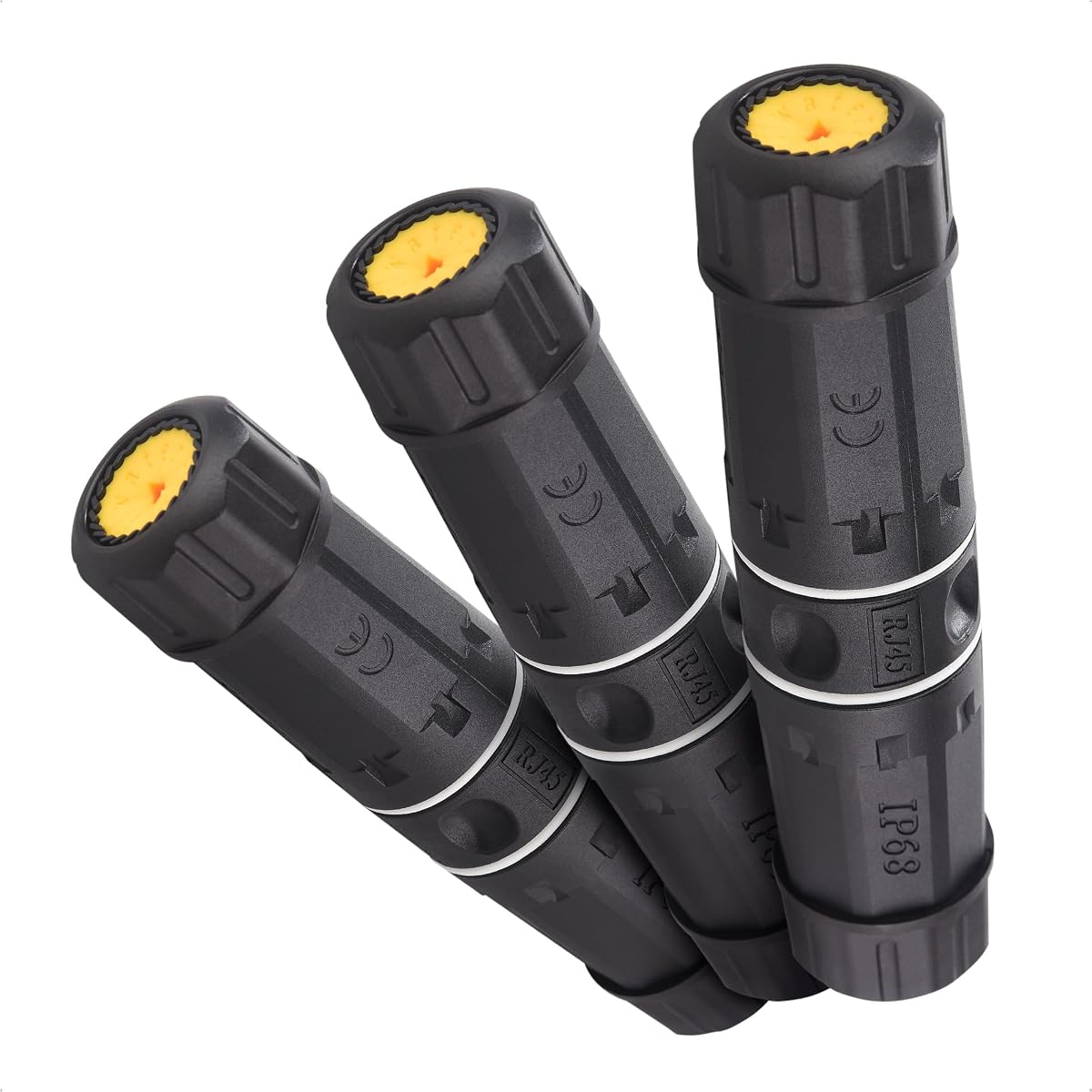 3-Pack 10Gbps Cat6A IP68 Waterproof RJ45 Coupler, Black | Shielded, Outdoor, Waterproof Ethernet Connector