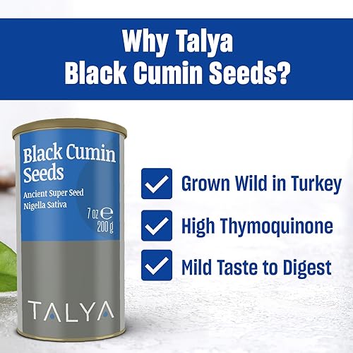 Miniatura 4 de TALYA Semillas de comino negro, 7 oz (200 g) – Semilla antigua de alta calidad, Nigella Sativa, apoyo inmunológico, alta timoquinona, sin gluten,