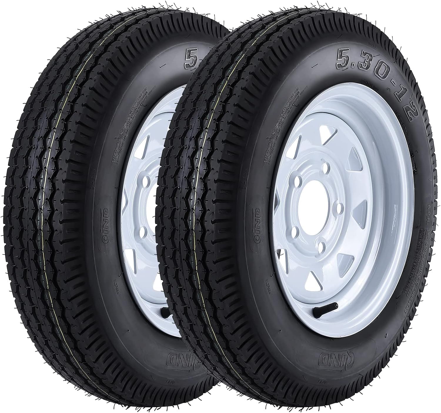 Set of 2 Heavy-Duty Trailer Tires 5.30-12 5.30x12, 6-Ply, Load Range C, 5 Lug On 4.5" Tire for Camping, Utility Small Trailers Easy Towing