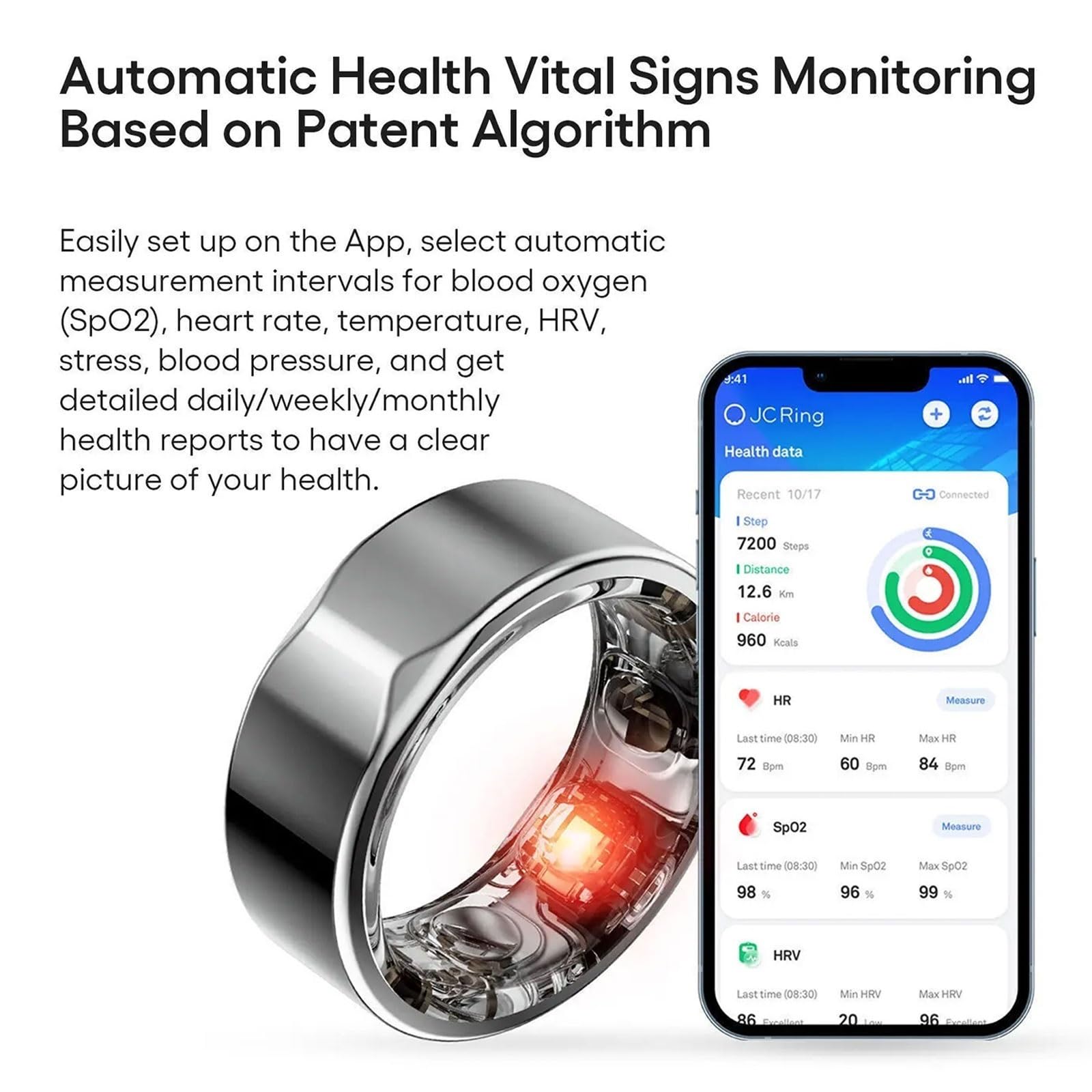 Smart Health Ring - Anello da dito indossabile, monitoraggio automatico del sonno, monitoraggio della salute con ossigeno nel sangue e cardiofrequenzimetro, fitness tracker impermeabile