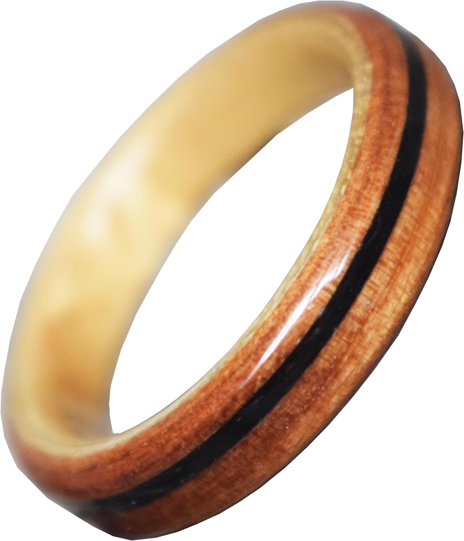 Pyinkado wood and maple wood inlay elephant tail hair ring - bentwood ring - gemstone ring - beautiful wood ring - wedding rings