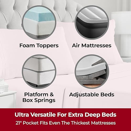 Miniatura 2 de Mellanni - Sábanas extraprofundas King, 4 piezas, Iconic Collection, lujosas y ultrasuaves, sábanas frescas, resistentes a las arrugas, la