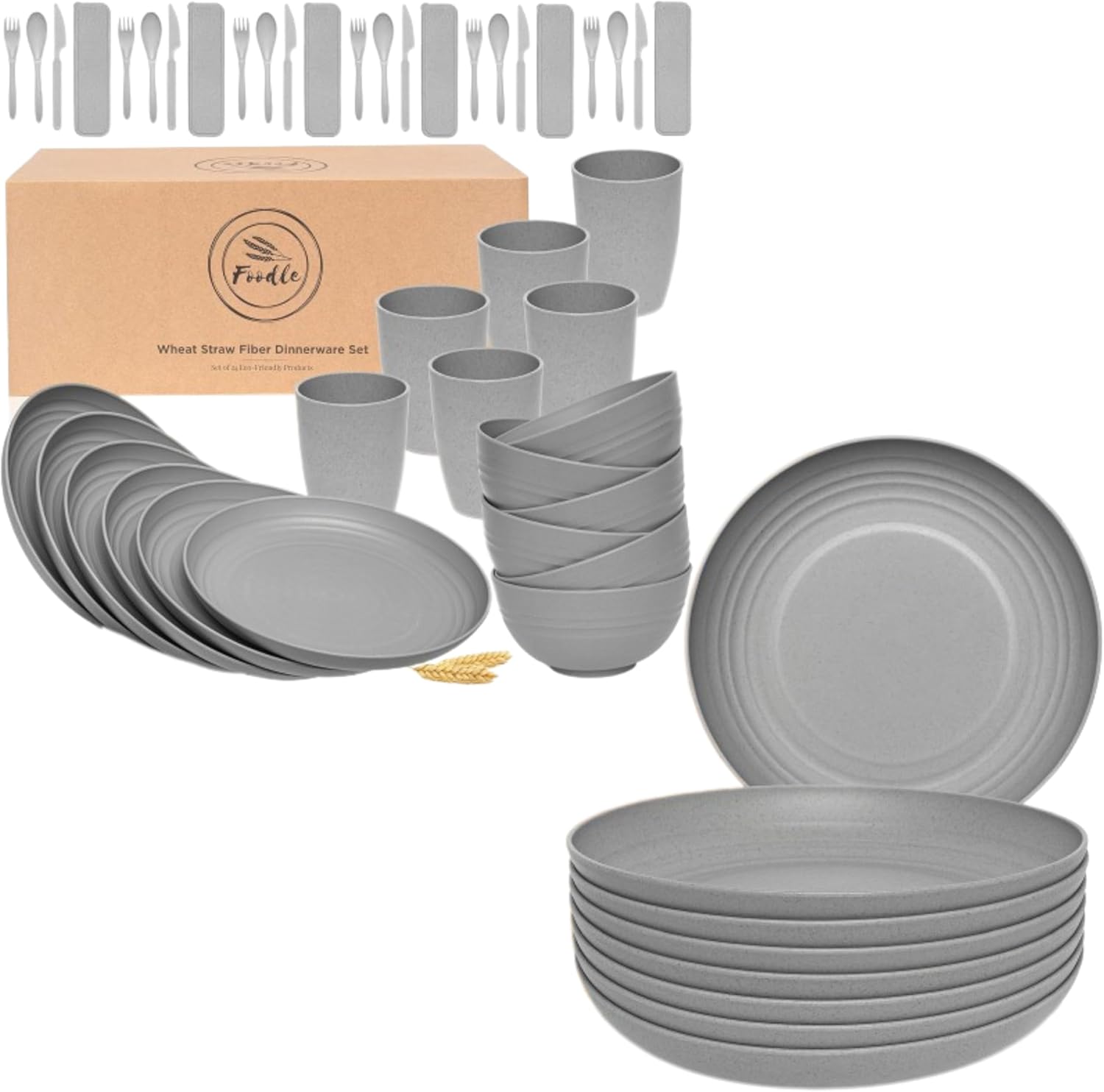 Amazon.com: FOODLE Wheat Straw Dinnerware Set + Wheat Straw Plates ...