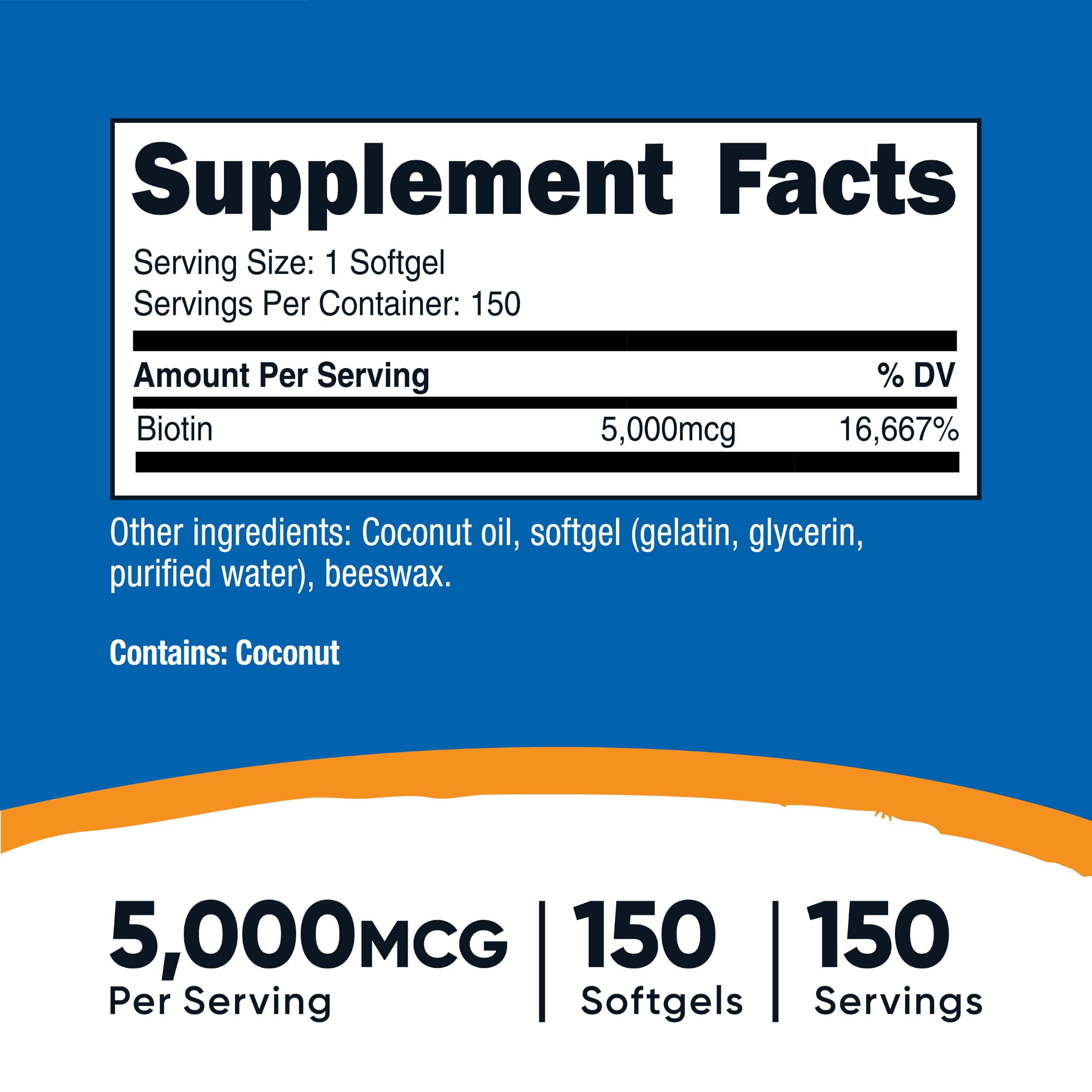 Nutricost Biotin (Vitamin B7) 5,000mcg, 150 Softgels, Gluten-Free, GMO-Free — Amazon image 2