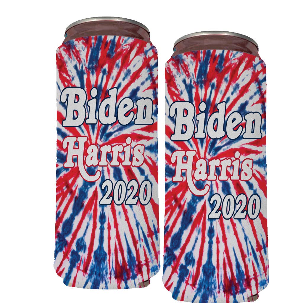 Biden Harris 2020 Slim Can Cooler Set, Red, White and Blue Tie Dye, Set of (12)