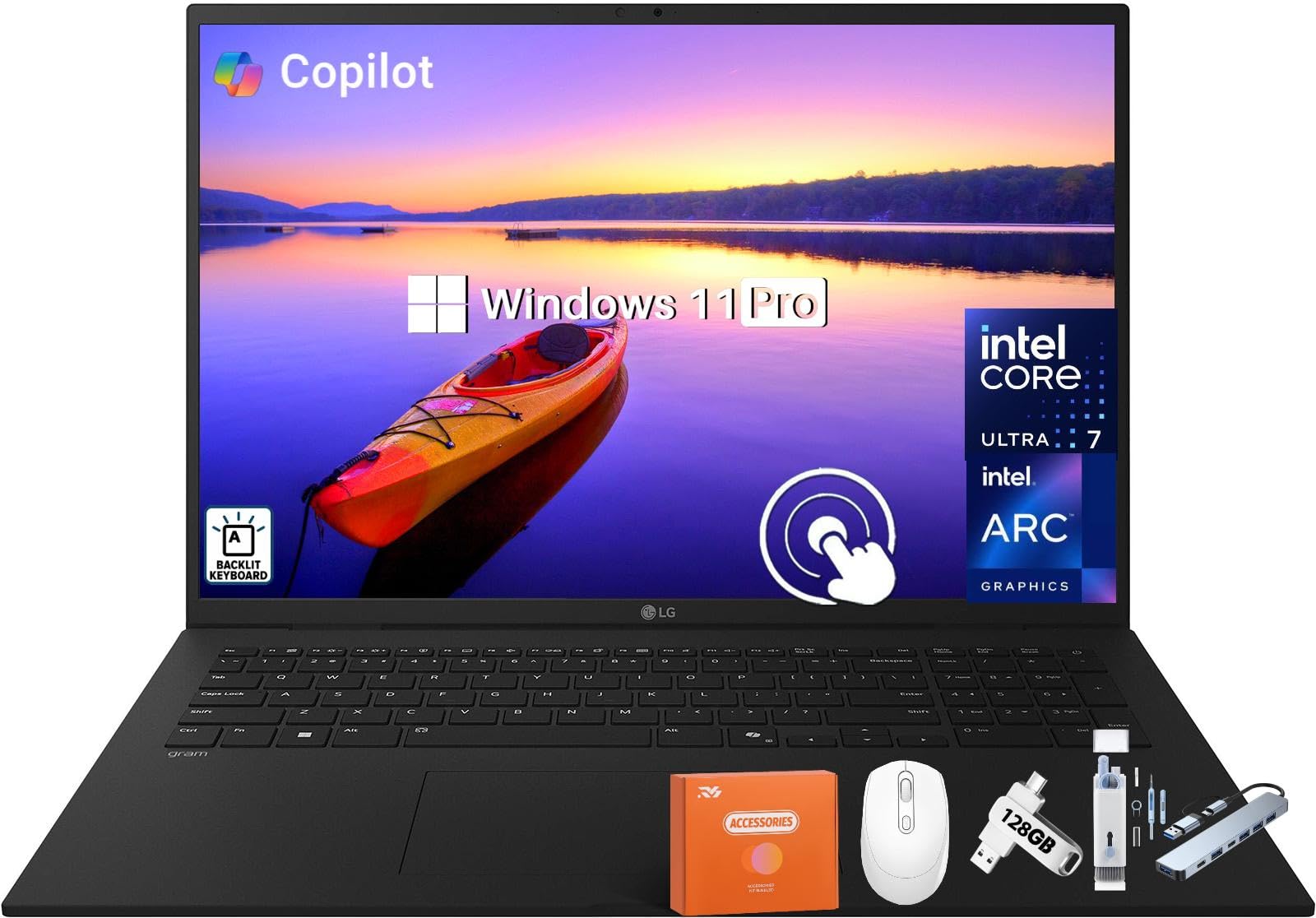 Gram 17" Touchscreen Laptop - Copilot+ PC - Intel Ultra 7 Series 2 (258V) Up to 4.8 GHz, 32 GB LPDDR5X, 1 TB SSD, 17" 2.5K WQXGA Display, Intel Arc Graphics, Wi-Fi 7, Backlit KB, Windows 11 Pro