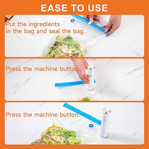 Miniatura 6 de JEETEE Sellador al vacío con 35 bolsas reutilizables para alimentos frescos, compactos y hechos a mano para sellar alimentos, portátil, blanco