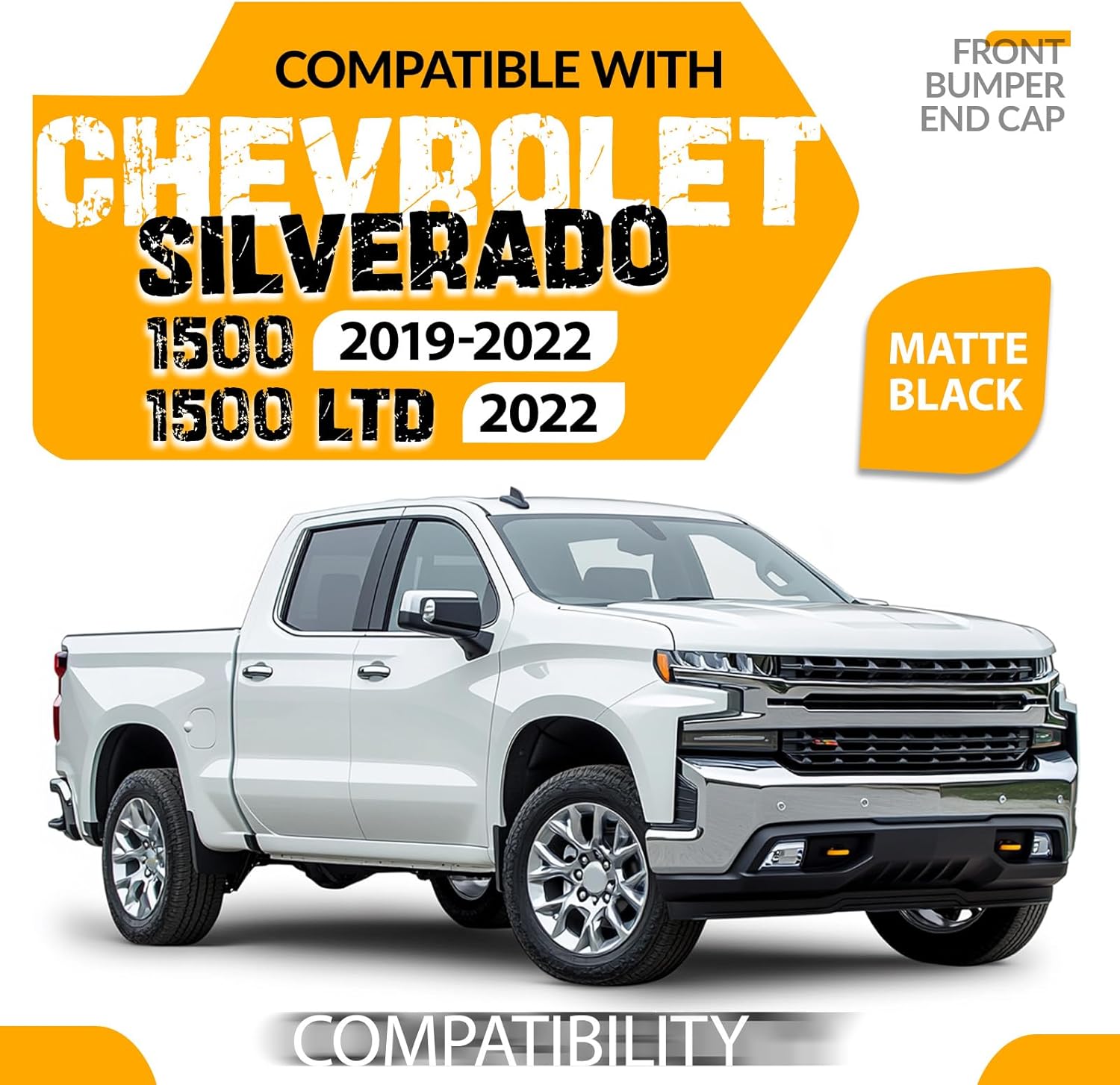 KUAFU Front Bumper End Cap Extension Left&Right Side Compatible with 2019-2022 Chevy Silverado 1500 Replacement for 84658017 84658018 GM1016110 GM1017110 Plastic Matte Black Painted