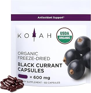KOYAH - Organic Black Currant Capsules - Freeze-Dried, Whole-Berry, 600 mg, Vegan, Gluten-Free, Non-GMO. Antioxidant Support. 60 Capsules