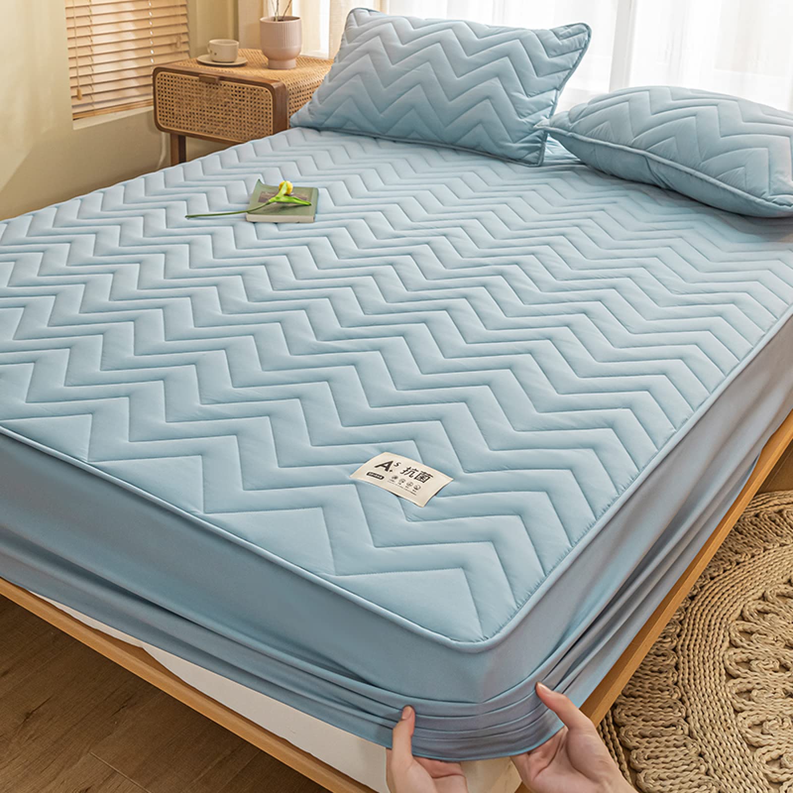 Luxuriöses King-Size-Spannbetttuch, extra tiefe Taschen, gebürstete Baumwolle, gesteppter Matratzenbezug, All-Inclusive-Tagesdecke für Schlafzimmer, Apartment, Hotel, Bettwäsche, 100 x 200 cm,