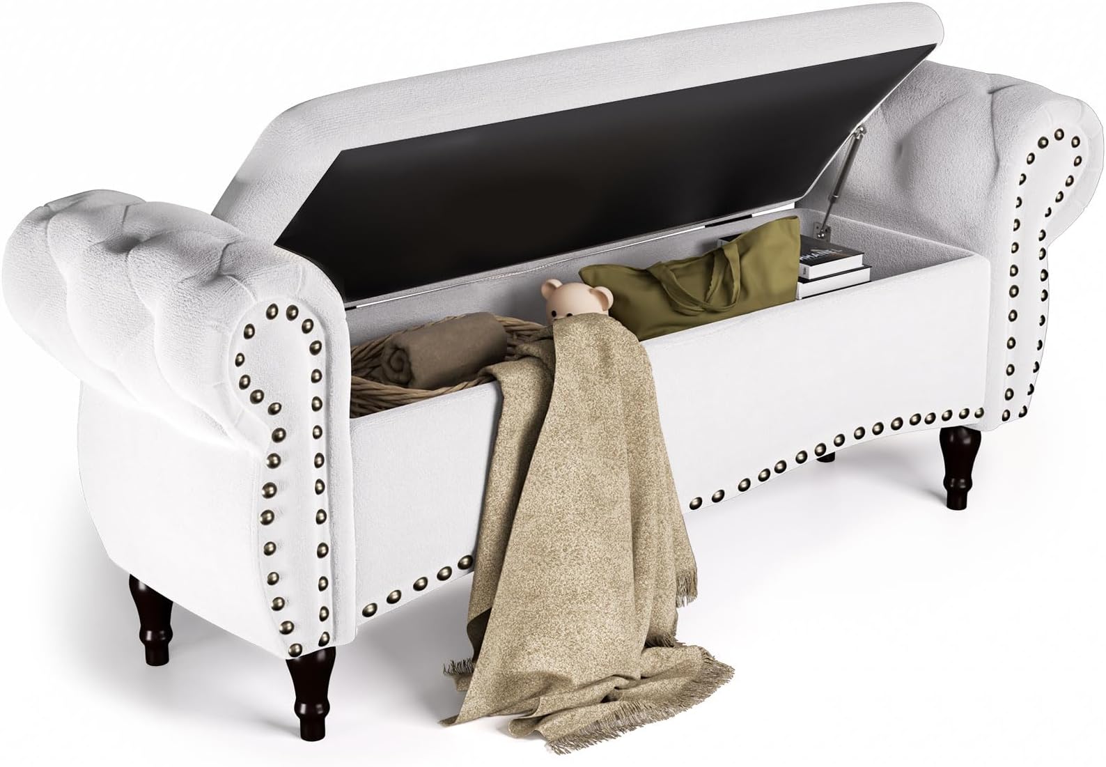 Amazon.com: Furniliving Modern Storage Ottoman Bench, Sherpa Bench End ...