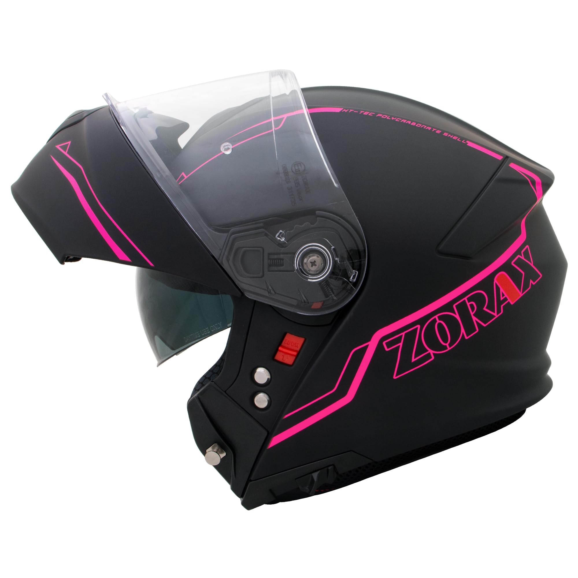 ZoraxSafari Matt Black/Pink XS (53-54cm) Double Visor Full Face Motorcycle Motorbike Helmet ECE 2206 Approved