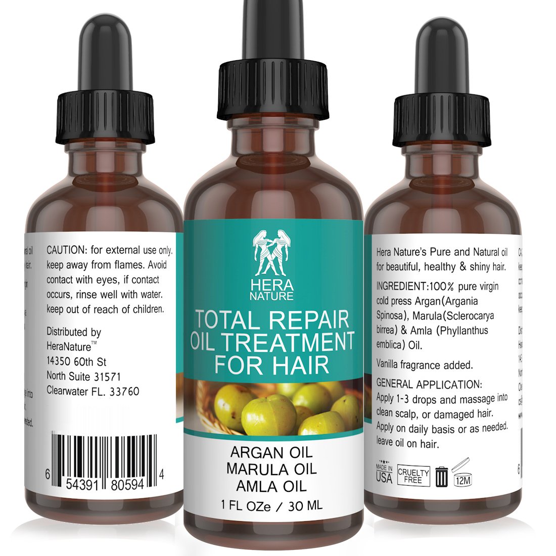 Best Repair Oil Treatment for Hair Virgin Argan, Marula & Amla Oil for Hair Loss, Damaged Hair, Frizzy Hair & Curly Hair, High in Vitamin C, Antioxidants, Nutrients & Minerals, 1 fl. oz.