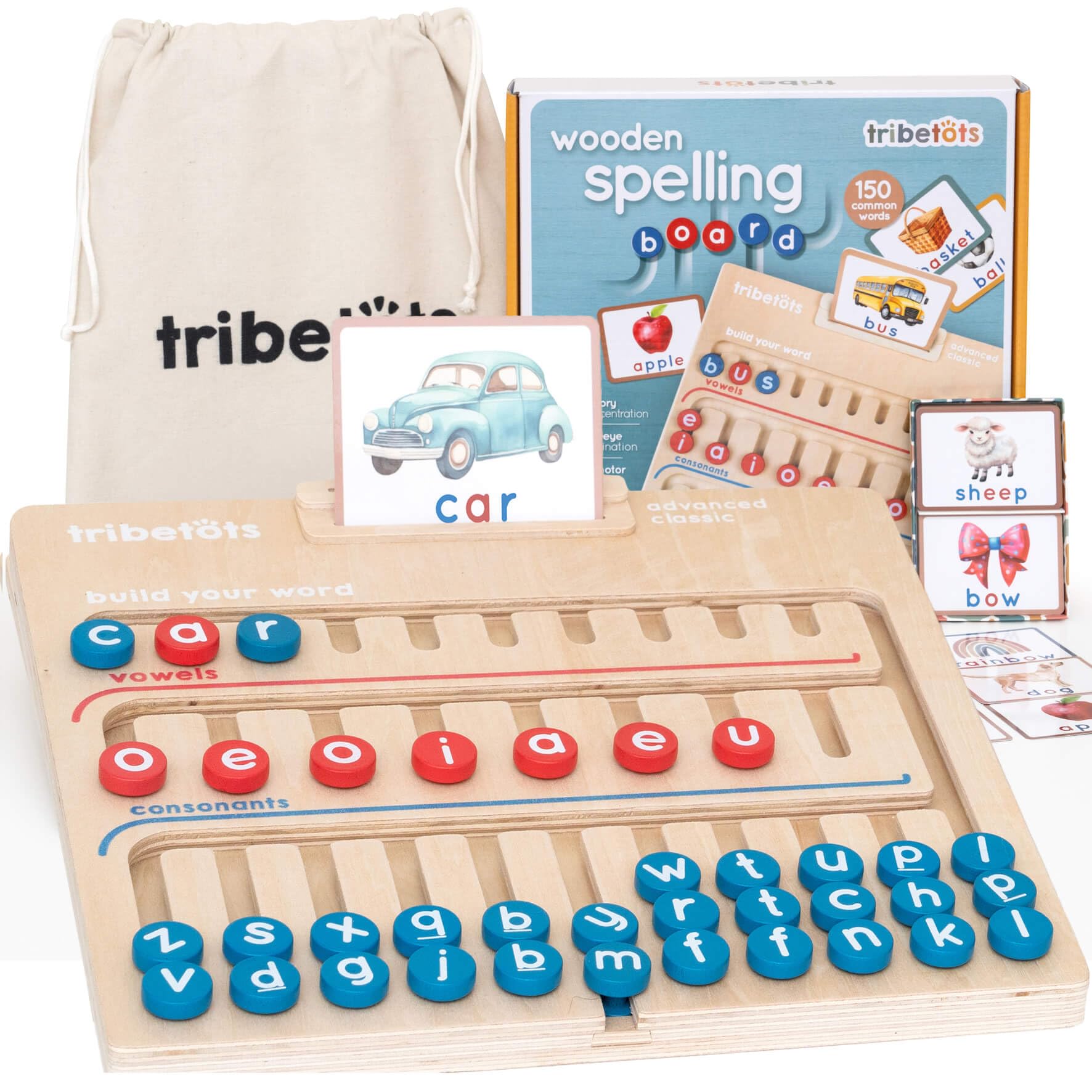 Montessori Learning Toy for 4 Year Old Kids and up | Wooden Educational Alphabet Board with Flashcards | Pre-K Essentials for Reading & Spelling. Great Homeschool CVC Word Game Gift for Boys & Girls