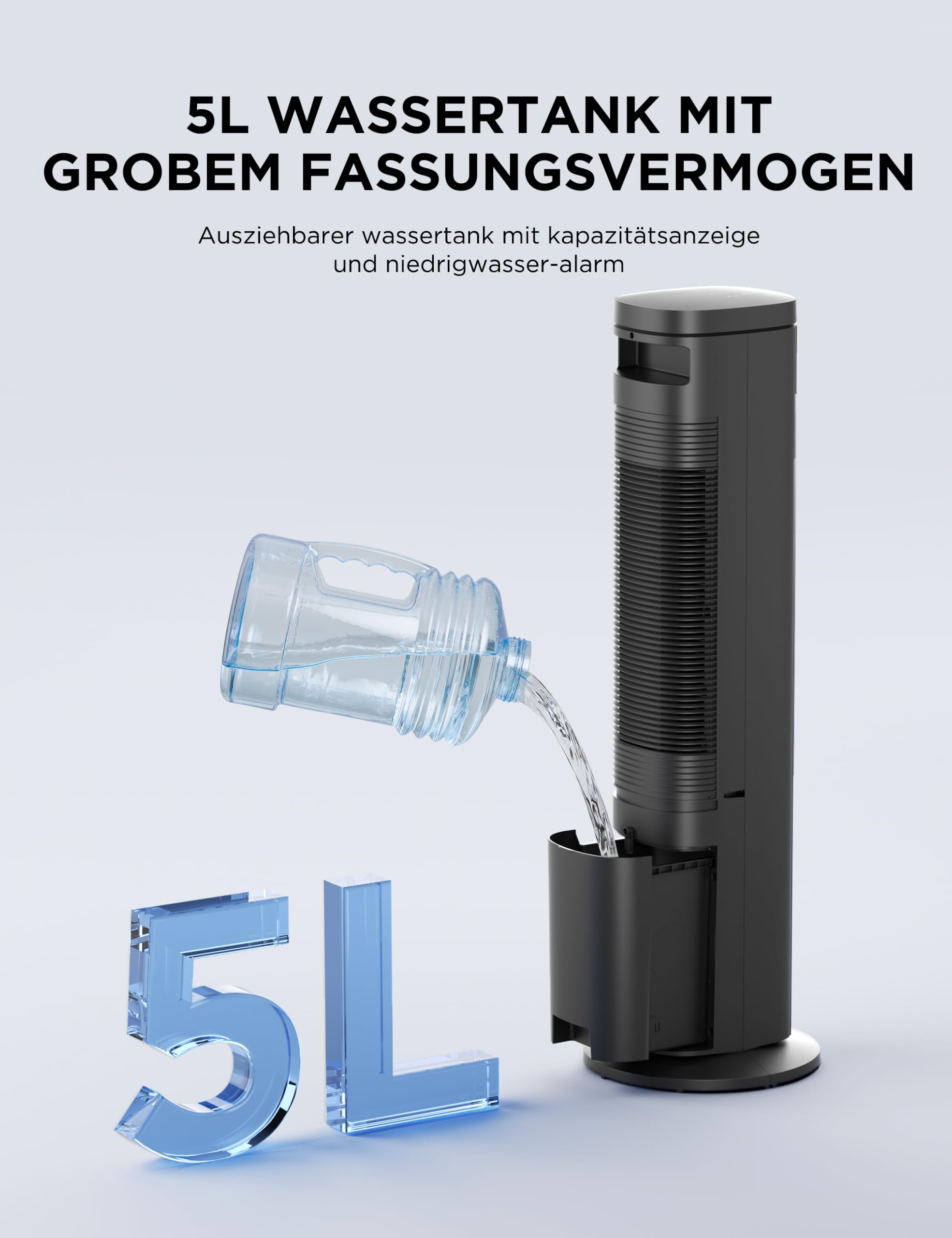 Midea Luftkühler mobil 5L Wasserkühlung Verdunstungskühler 3 Geschwindigkeitsstufen 75° Schwenkfunktion 7h Timer Leiser