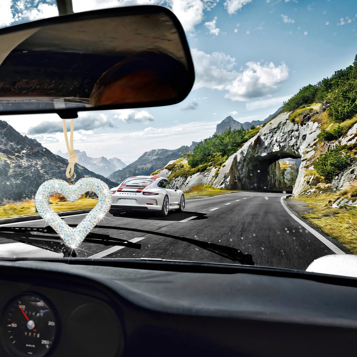 Mandark Bling Heart Car Hanging Charm - Crystal Rhinestone Rear View Mirror Pendant For Women (Light Blue) - View #11