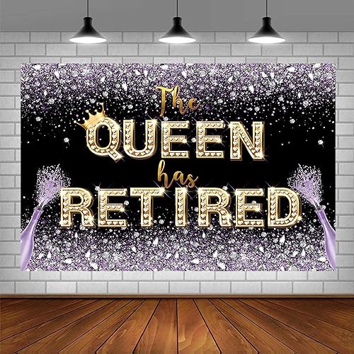 Miniatura 3 de Telón de fondo de 7 x 5 pies con texto en inglés The Queen Has Retirement (Happy Retirement para mujer, fiesta de despedida, morado, negro, oro,