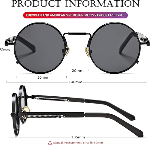 Vista 6 de AIEYEZO Gafas de sol redondas Steampunk Circle Lennon Gafas de sol góticas marco de metal 100% lente de bloqueo UV