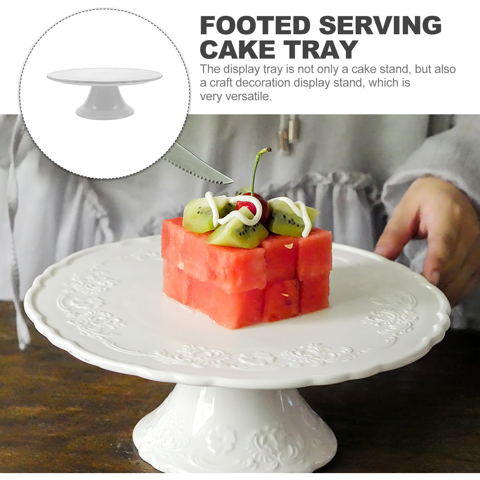 GALPADA Alzata per Torta in Ceramica Bianca 28cm, Elegante
